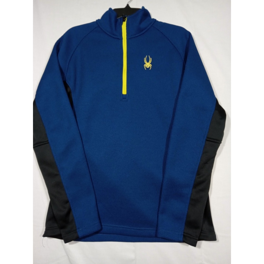 Spyder Sweater Mens Large Blue Black 1/4 Zip Fleece Pullover Skiing Core Sweater